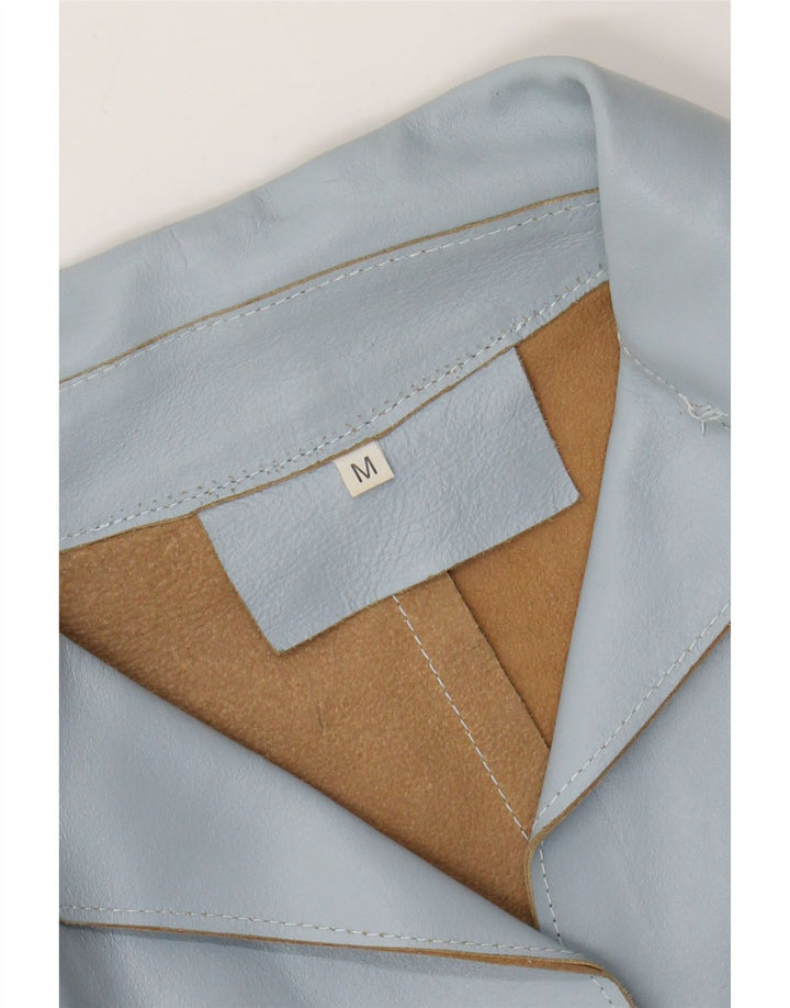 VINTAGE Dame 2-knaps læder blazerjakke UK 12 Medium Blue