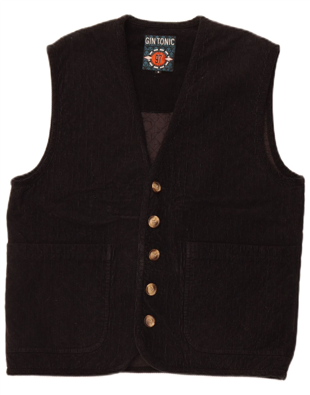GIN TONIC Herre Quiltet Corduroy Gilet UK 36 Small Black Bomuld
