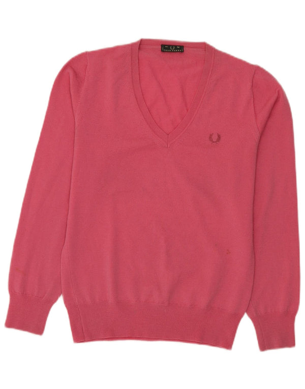 Fred Perry Dame V-hals sweater UK 12 Medium Pink