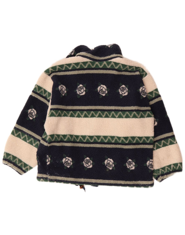 Vintage kvinders lynlås hals fleece trøje UK 18 XL flerfarvet blomster