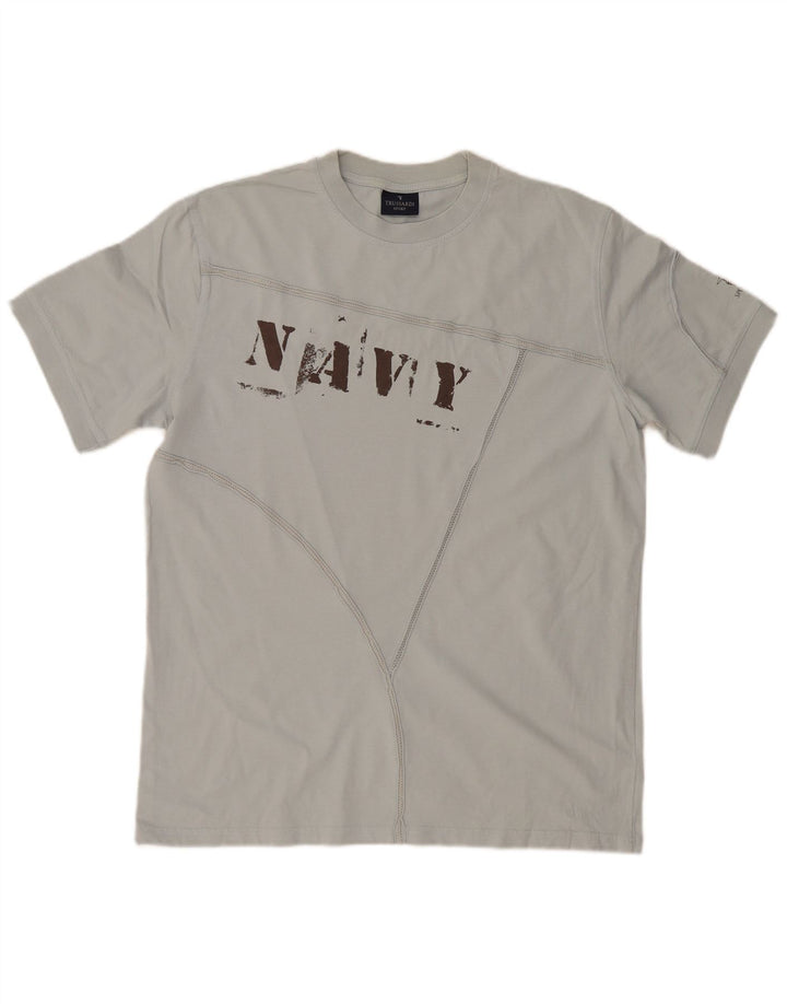 TRUSSARDI Herre grafisk T-shirt Top XL Blå Bomuld