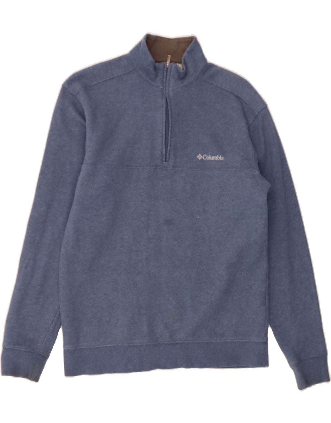COLUMBIA Mens Zip Neck Sweatshirt Jumper Small Blue Cotton Vintage Columbia and Second-Hand Columbia from Messina Hembry 
