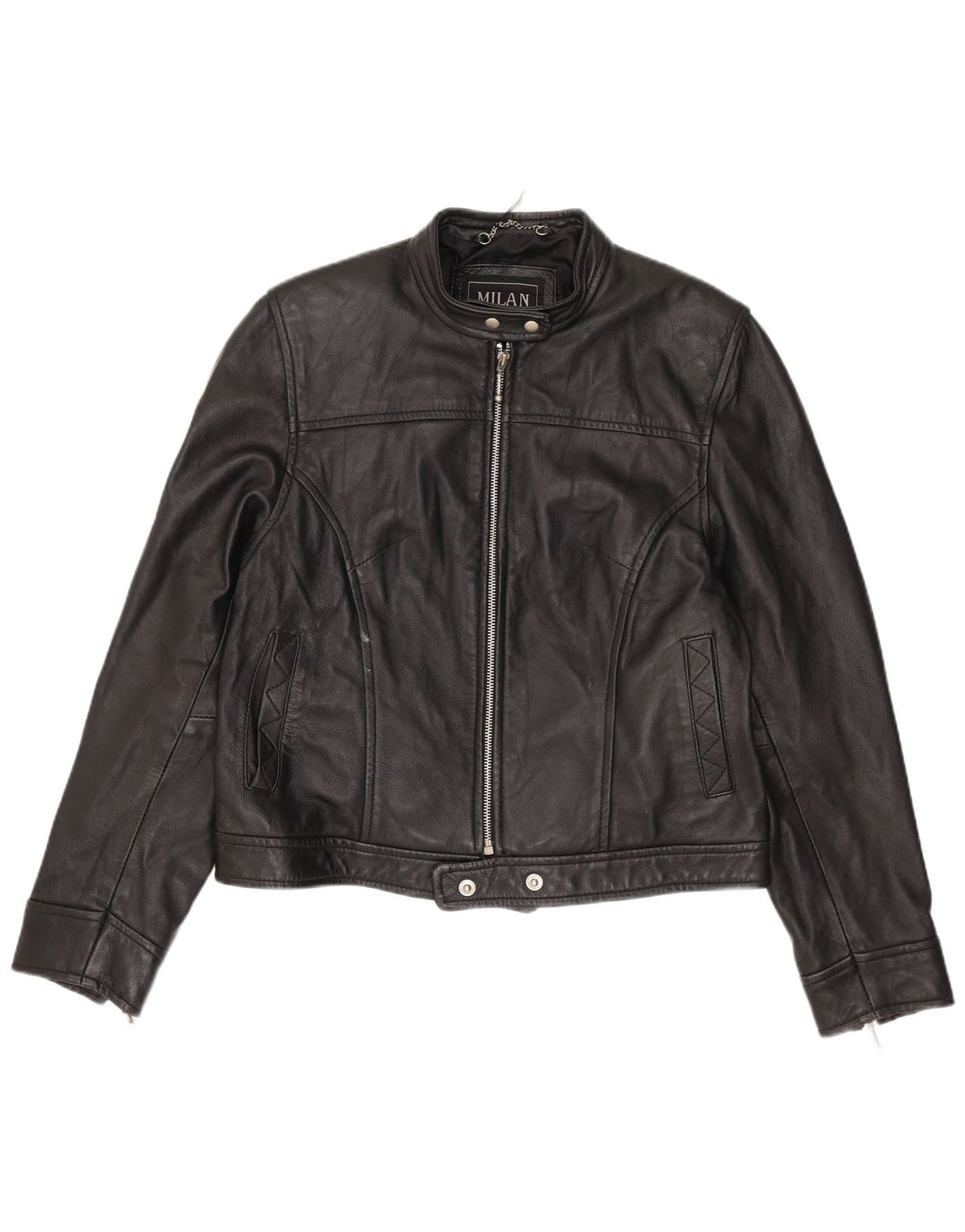 Milan Dame Biker Læderjakke UK 12 Medium Sort Læder