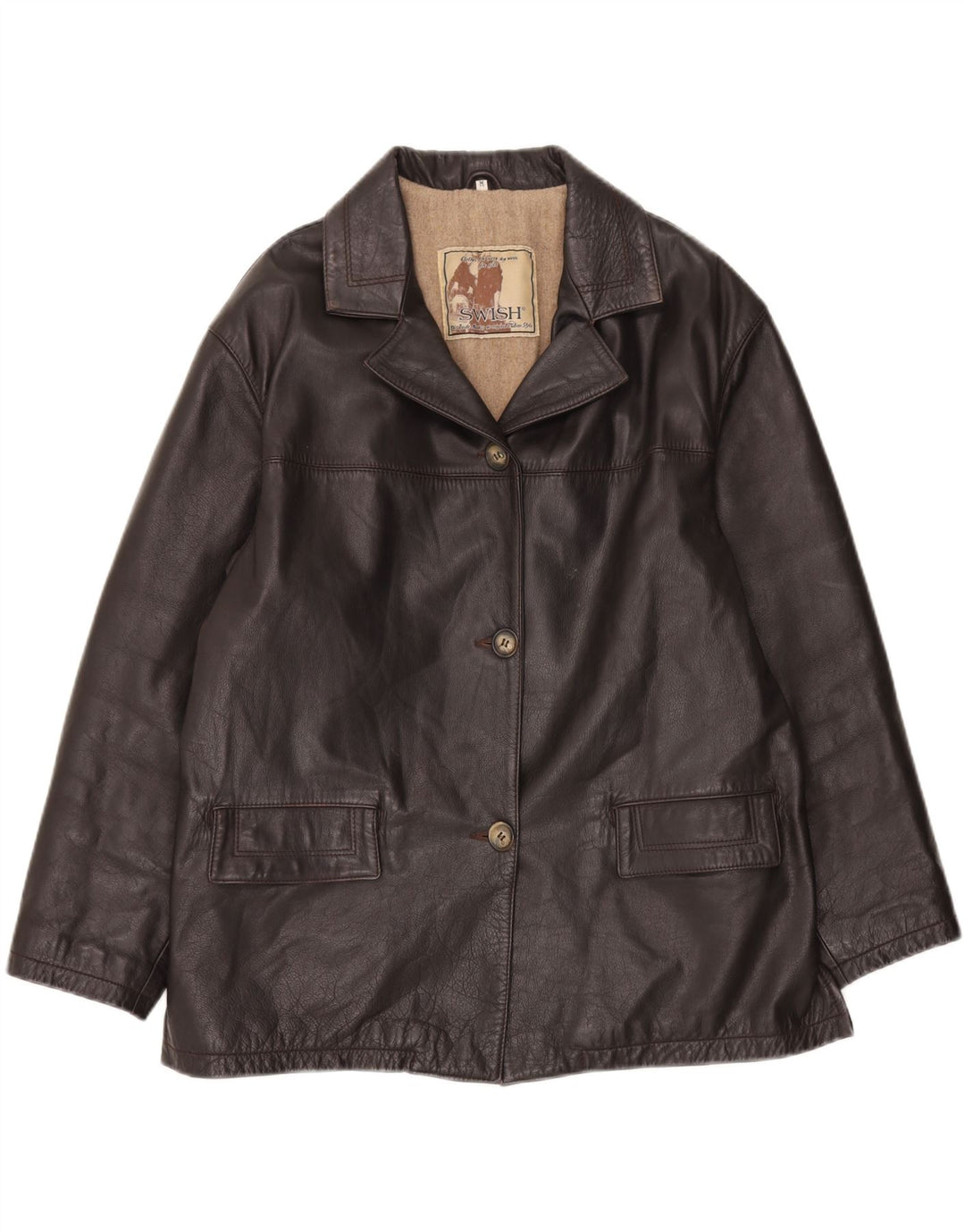 Swish Dame Oversized Læderjakke UK 14 Medium Brun Læder