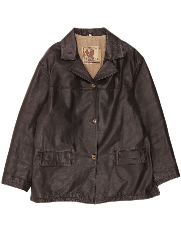 Swish Dame Oversized Læderjakke UK 14 Medium Brun Læder