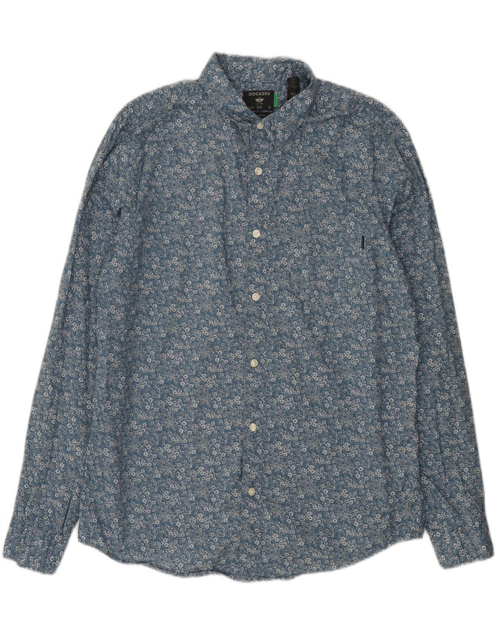 DOCKERS Mens Slim Shirt Large Blue Floral Cotton