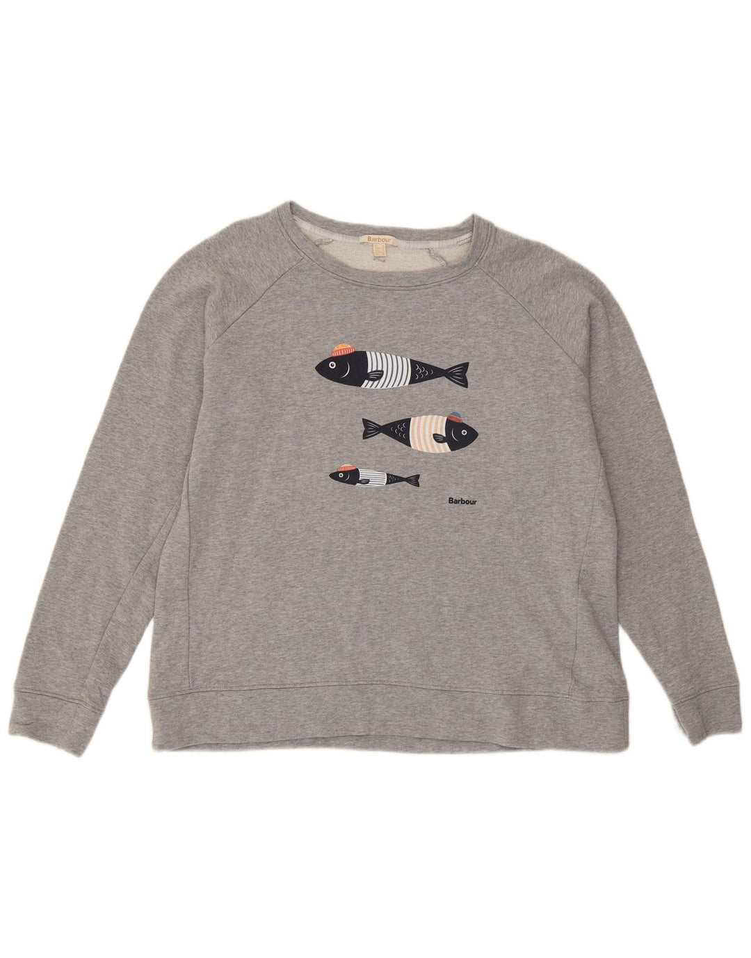 Barbour Dame Grafisk Sweatshirt Jumper UK 16 Stor Grå Bomuld