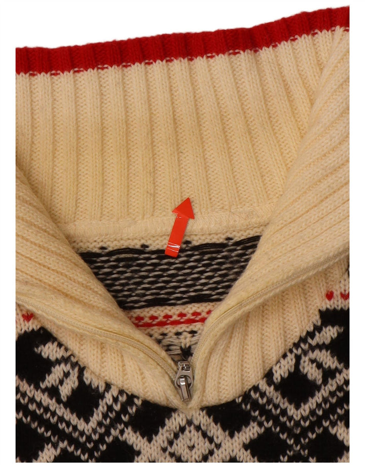 VINTAGE trøje med lynlås til kvinder UK 16 Large Off White Fair Isle