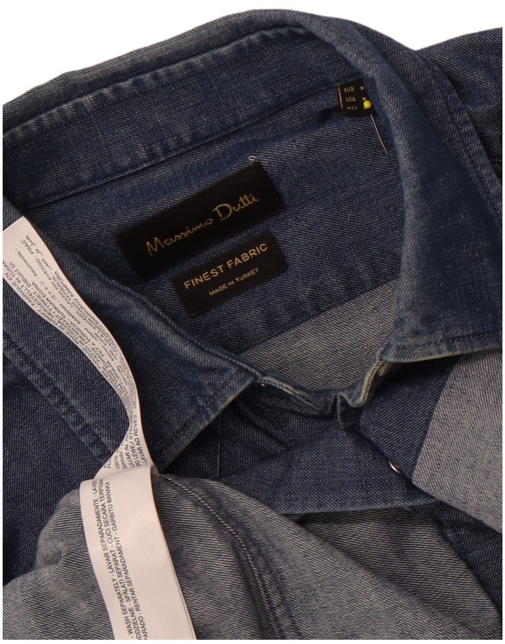 Massimo Dutti Herre Denim Shirt Medium Blue Bomuld