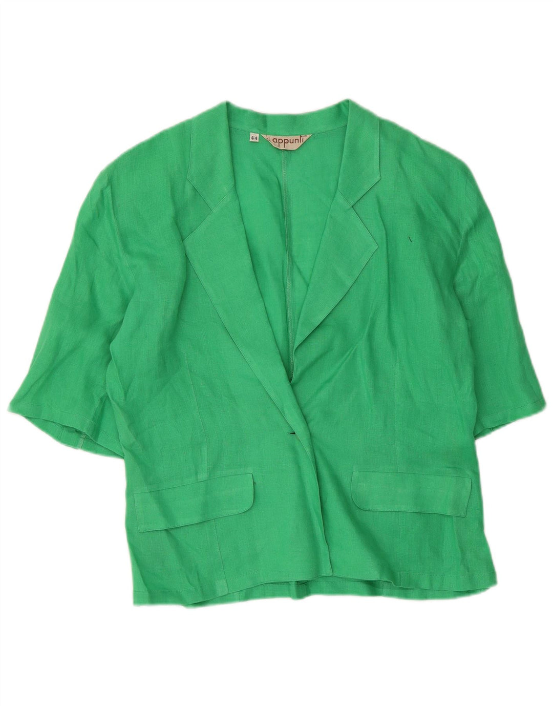 Vintage Dame Kortærmet 1 Knap Blazer Jakke IT 44 Medium Green Linen