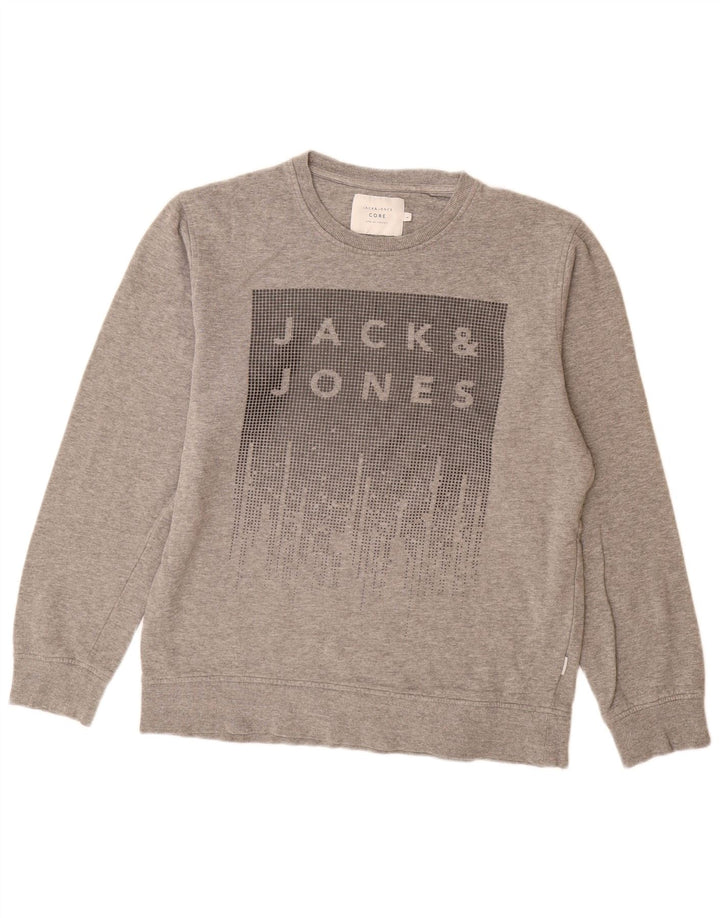 Jack & Jones grafisk sweatshirt til mænd, stor grå bomuld