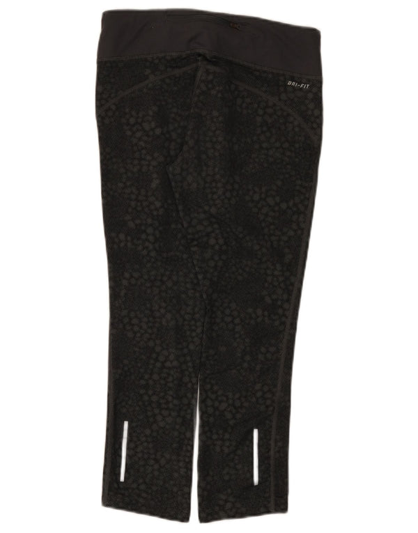 Nike Dame Dri Fit Capri Leggings UK 8 Small Black Geometric Polyester