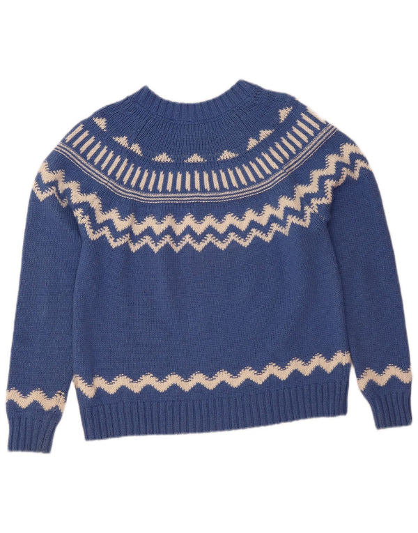 Fat Face Dame Crew Neck Jumper Sweater UK 14 Large Blue Fair Isle Wool