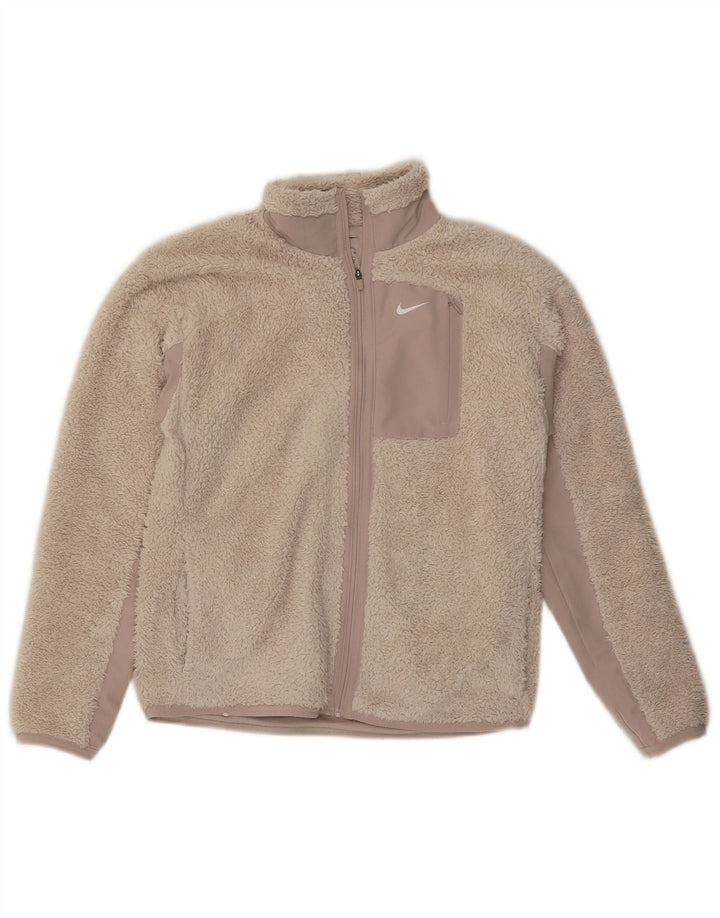 NIKE Fleecejakke i overstørrelse til kvinder UK 6 XS Beige Colourblock Polyester