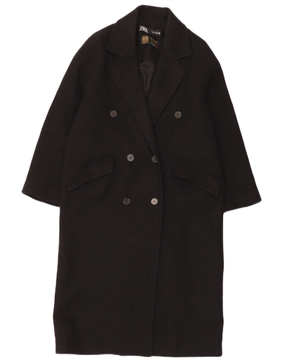 Zara Dame Oversized Dobbeltradet Frakke UK 10 Small Black