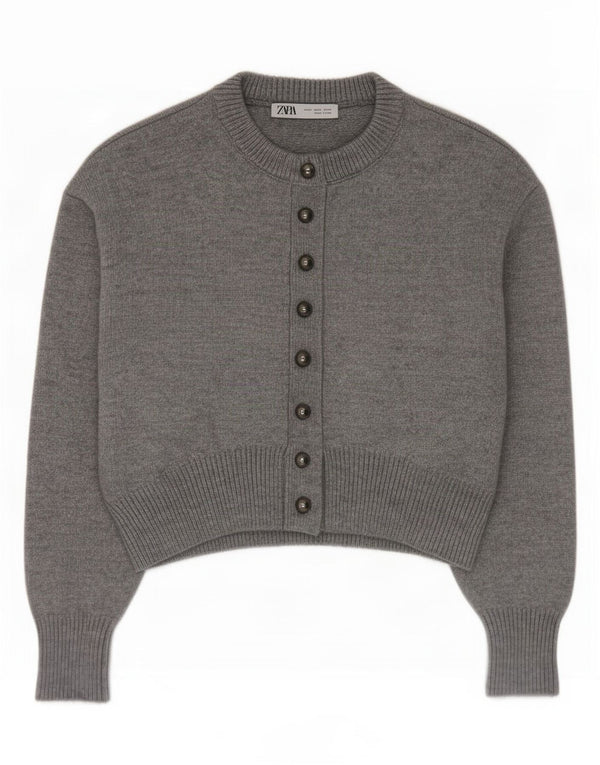 Zara Womens Crop Cardigan Sweater UK 10 Small Grå Akryl