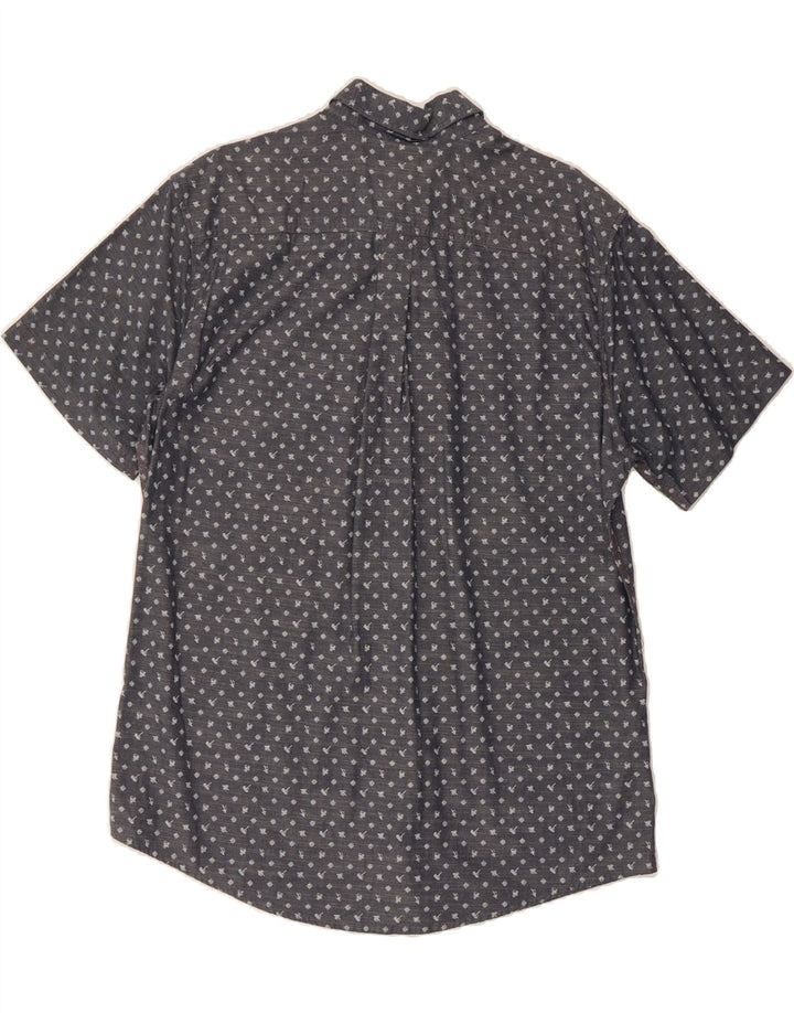 EDDIE BAUER Mens Abstract Pattern Short Sleeve Shirt Large Navy Blue Vintage Eddie Bauer and Second-Hand Eddie Bauer from Messina Hembry 