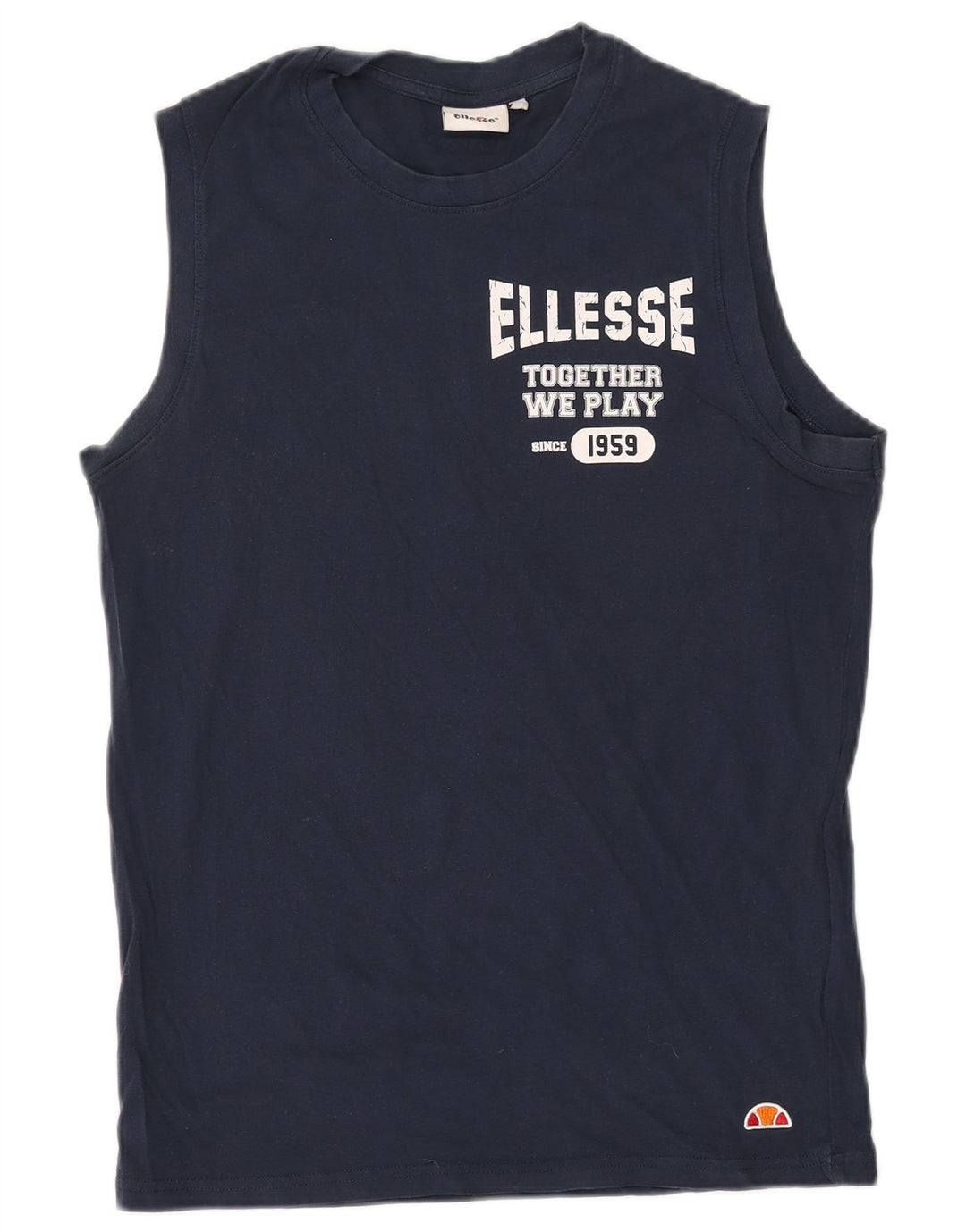 ELLESSE Kvinder Grafisk Vest Top UK 16 Large Navy Blue Bomuld