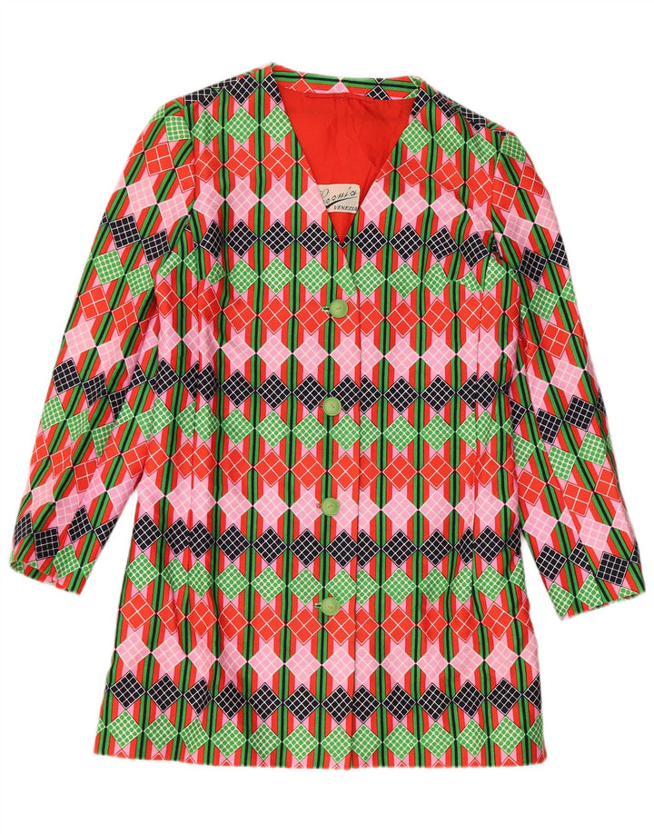 Vintage Dame 4-knaps blazerjakke UK 12 Medium Flerfarvet Geometrisk