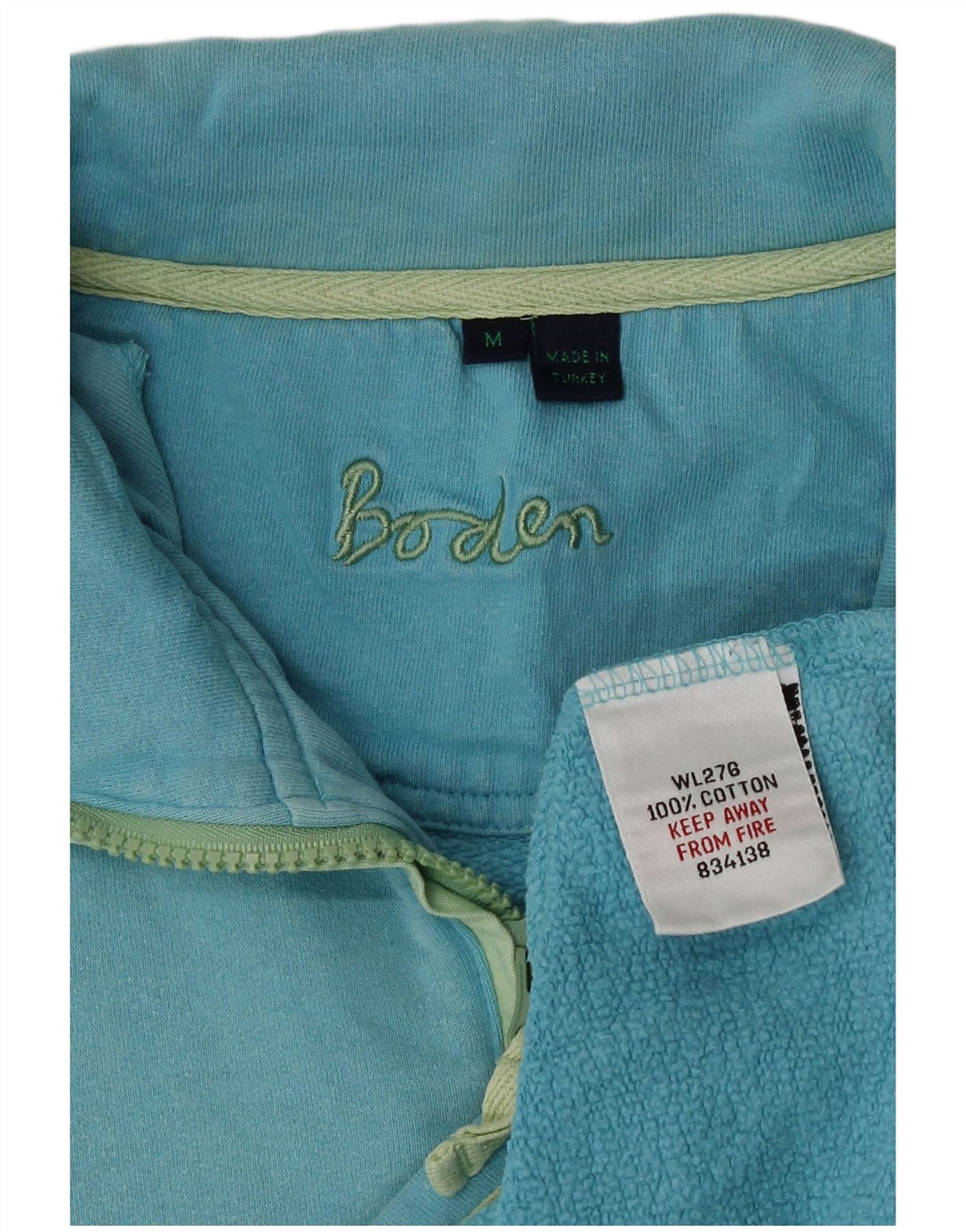 Boden Dame Zip Neck Sweatshirt Jumper UK 14 Medium Blue Bomuld