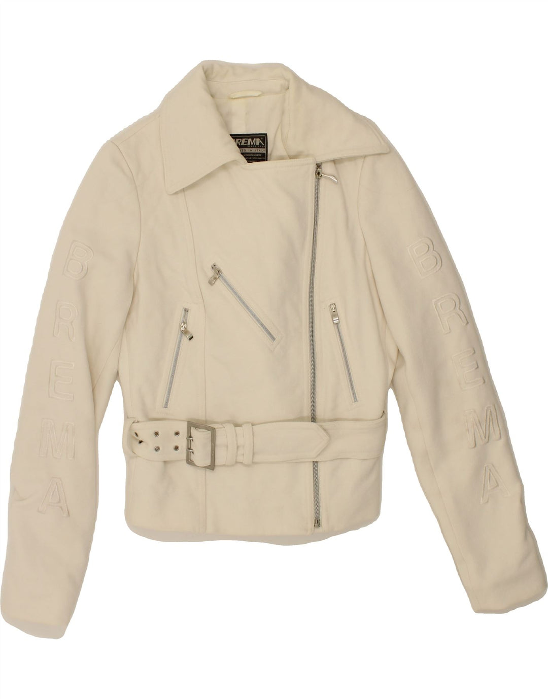 BREMA Womens Graphic Bomber Jacket IT 42 Medium White Nylon Vintage Brema and Second-Hand Brema from Messina Hembry 