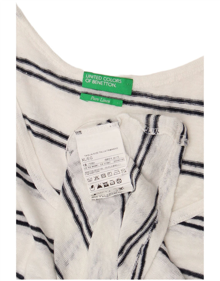 Benetton Dame ærmeløs bluse Top UK 18 XL Hvid stribet hør