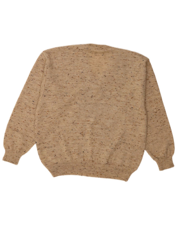 Vintage Herre V-hals sweater IT 48 Medium Beige Colourblock Uld