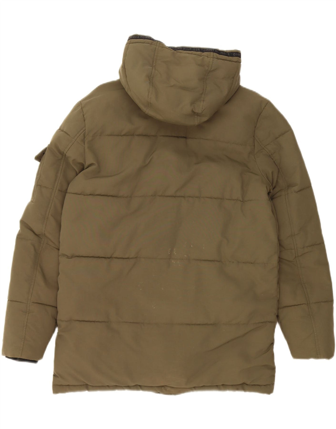 TOMMY HILFIGER Boys Hooded Padded Jacket 13-14 Years Khaki Polyamide Vintage Tommy Hilfiger and Second-Hand Tommy Hilfiger from Messina Hembry 