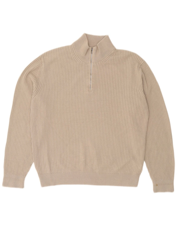 Massimo Dutti Herre Zip Neck Jumper Sweater Medium Beige Bomuld