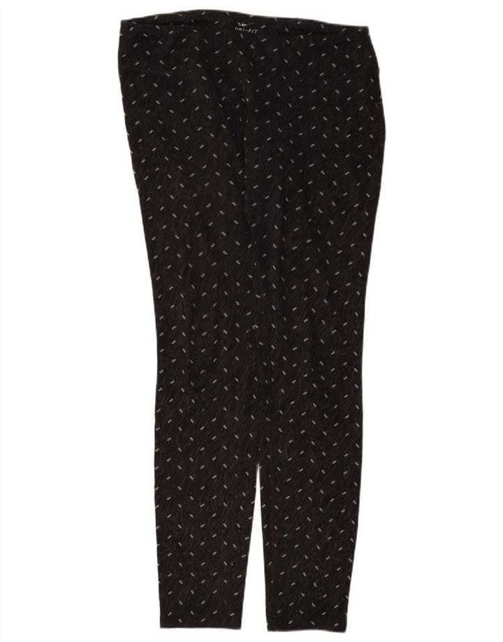 Nike Dame Dri Fit Leggings UK 14 Large Black Spotted