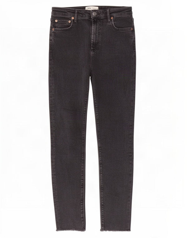 Zara Dame Højtalje Skinny Jeans EU 38 Small W28 L29 Sort Bomuld