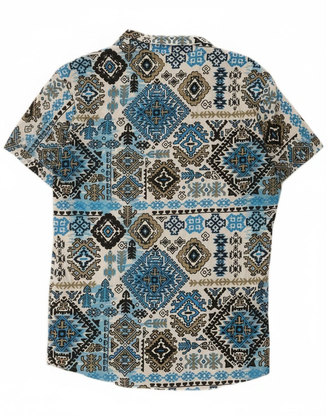 Vintage Kortærmet Herreskjorte Stor Blå Ikat Rayon