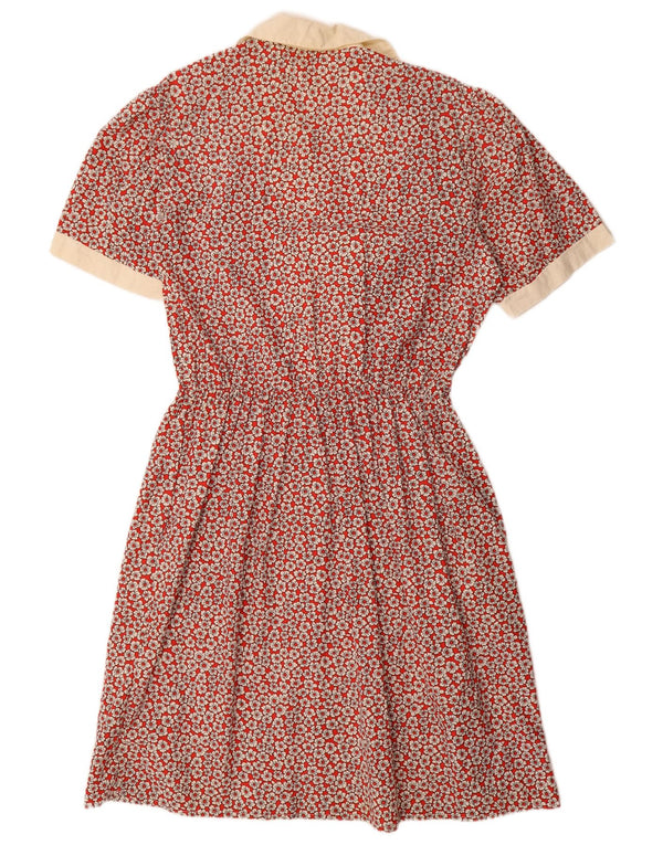 Vintage Dame A-Line Kjole IT 54 3XL Rød Blomster Bomuld