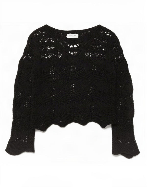 Zara Womens Crochet Boat Neck Jumper Sweater UK 14 Medium Black