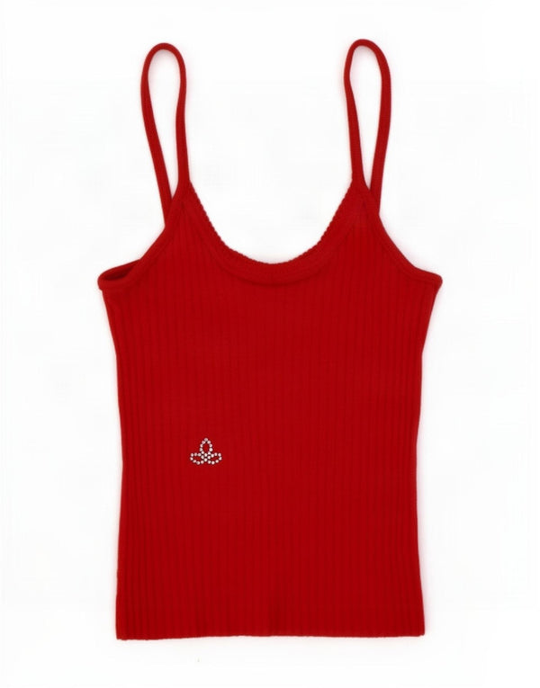 Benetton Womens Crop Cami Top UK 14 Large Red Wool