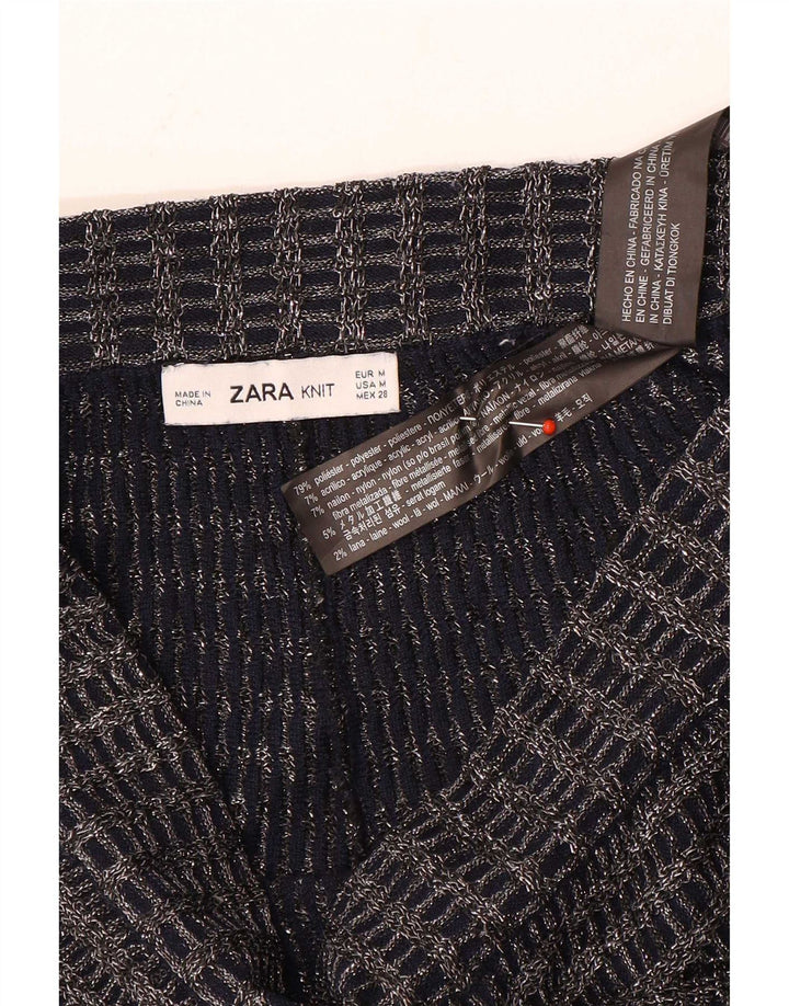 Zara Dame Strik Flare Bukser Medium W30 L30 Marineblå Stribet Polyester