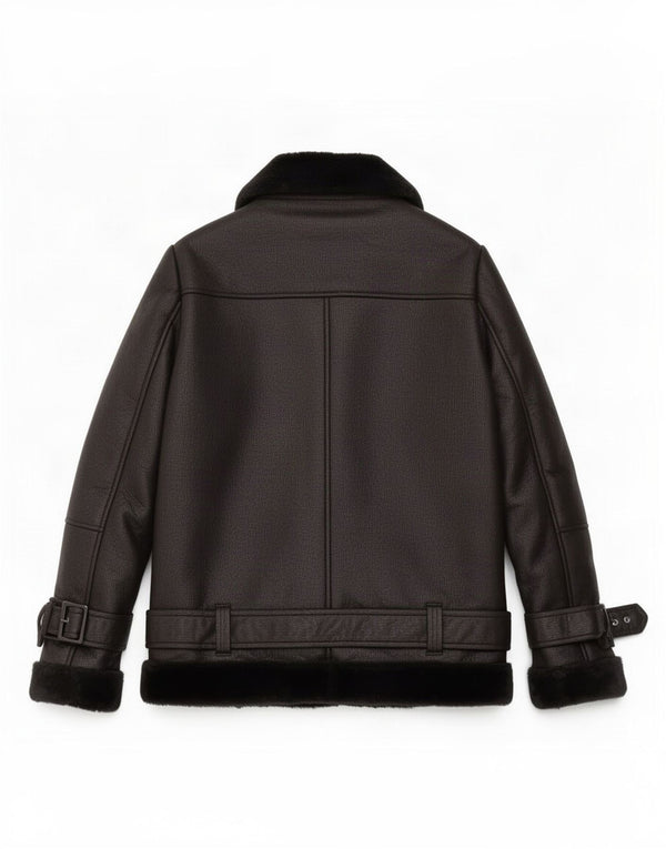 Topshop Dame Oversized Sherpa Faux Læder Biker Jacket UK 8 Small Black