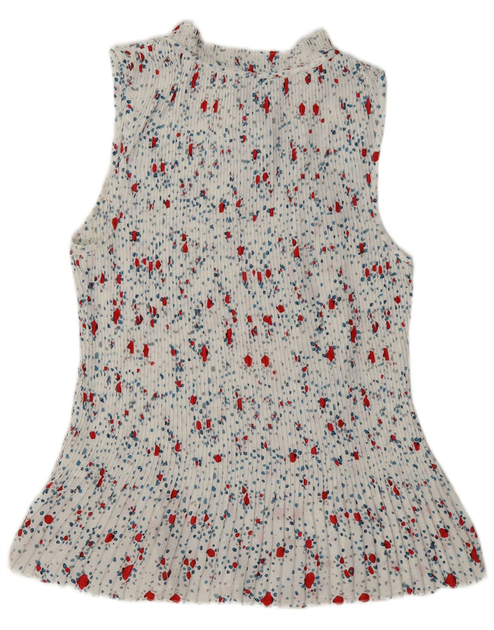 Dkny Womens Sleeveless Front Tie Bluse Top UK 18 XL White Floral Polyester