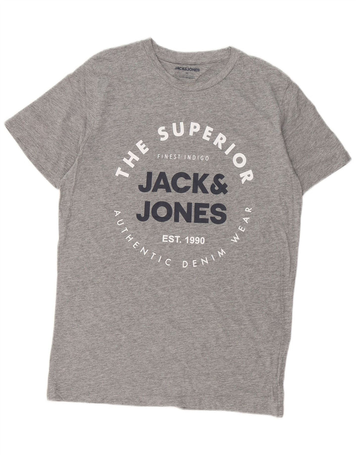 JACK & JONES Herre grafisk T-shirt top mellemgrå bomuld