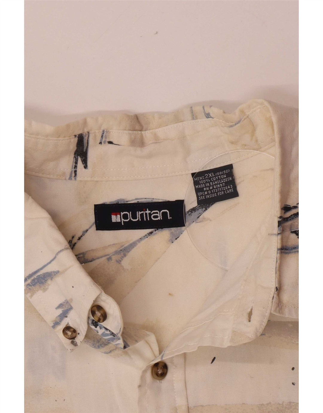 Puritan Herre abstrakt mønster kortærmet skjorte 2XL beige bomuld