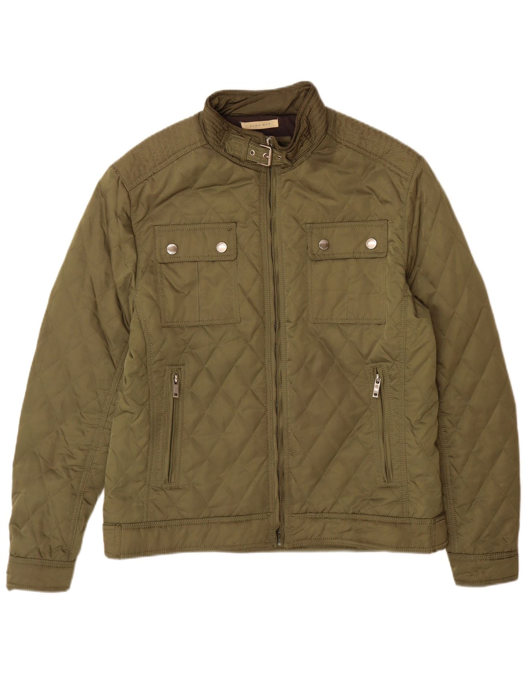Zara Herre quiltet jakke UK 44 2XL Khaki Polyester