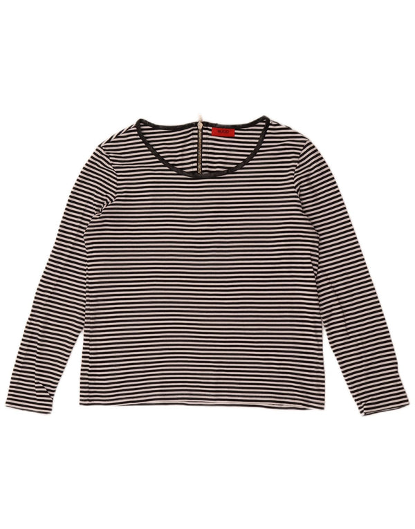 Hugo Boss Dame Top Langærmet UK 12 Medium Sort Stribet