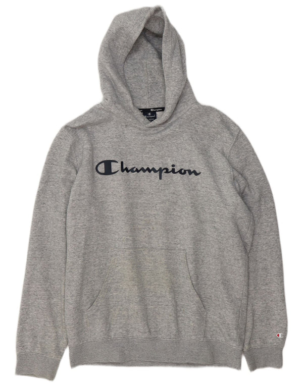 CHAMPION Mens Graphic Hoodie Jumper XL Grey Flecked Cotton