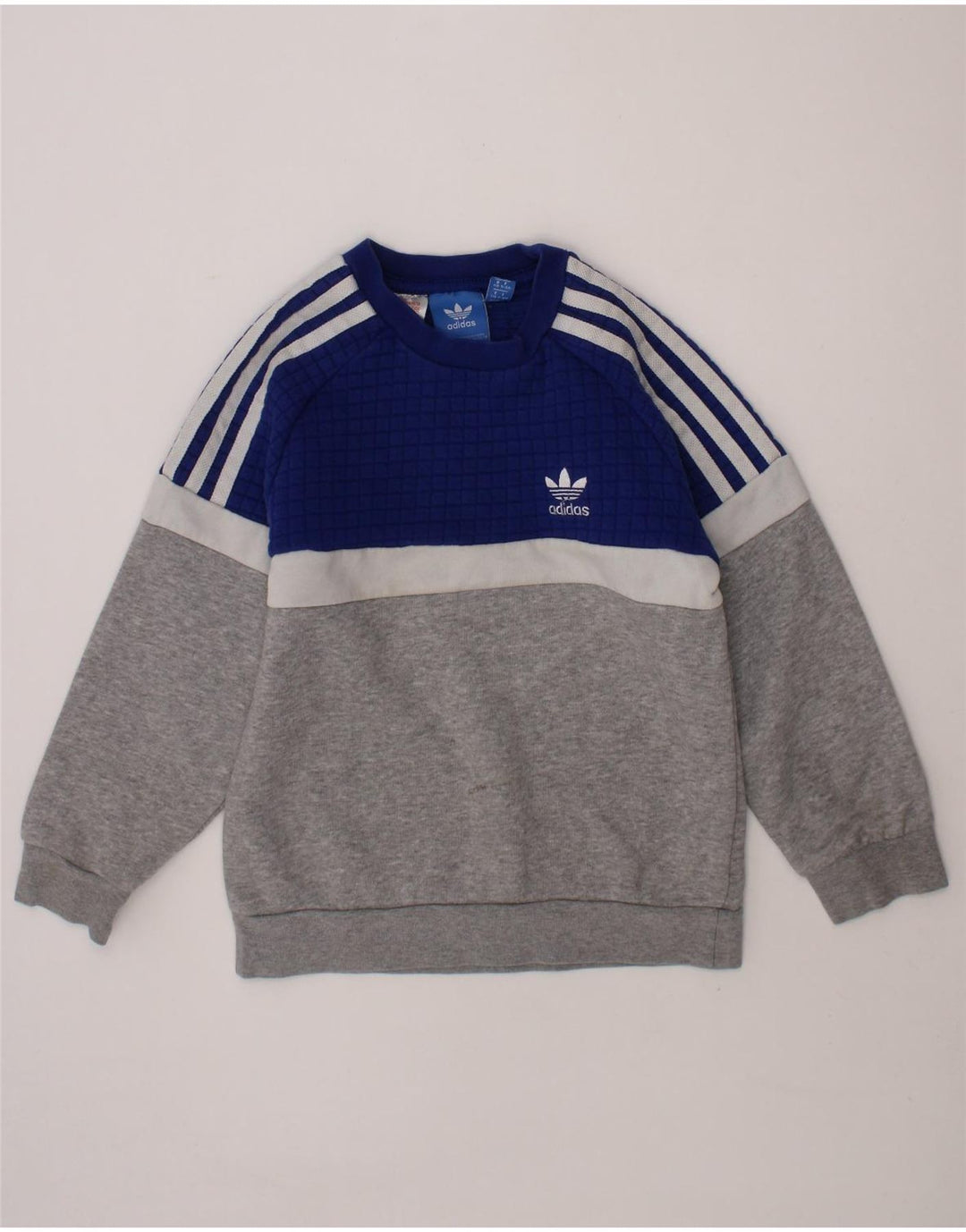 ADIDAS Boys Sweatshirt Jumper 5-6 Years Navy Blue Colourblock Polyester Vintage Adidas and Second-Hand Adidas from Messina Hembry 