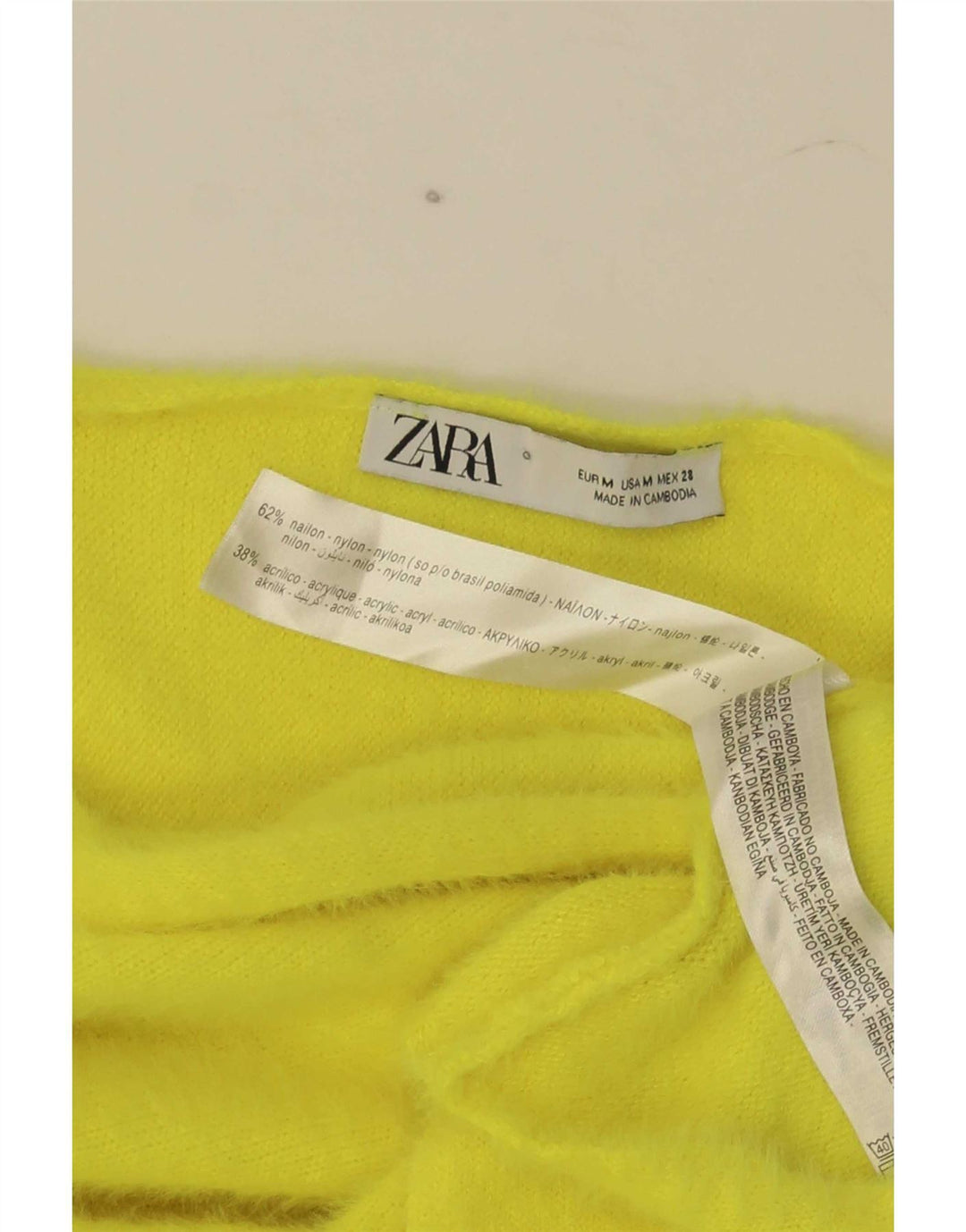 Zara Womens Crop Top Langærmet UK 14 Medium Gul Nylon