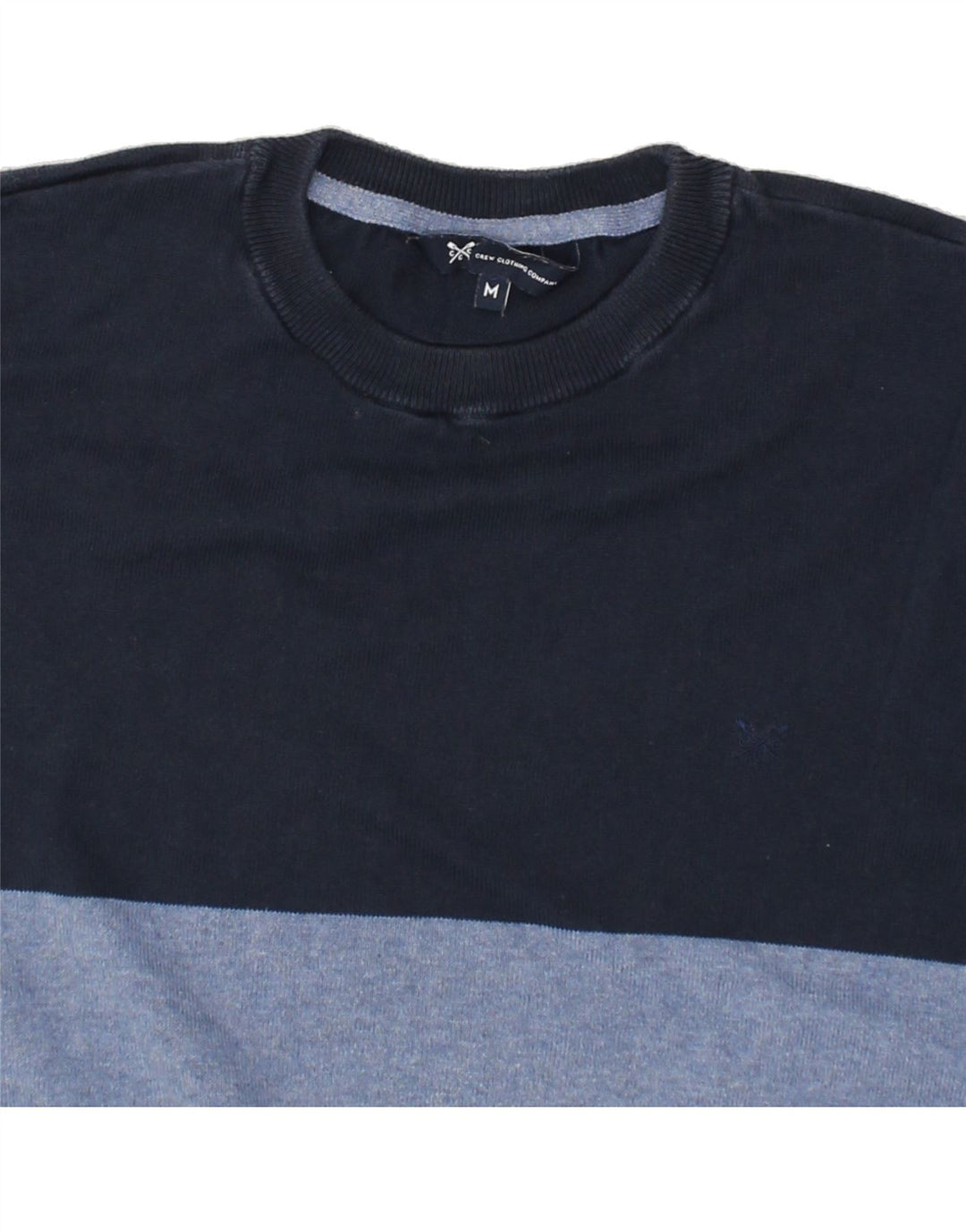 CREW CLOTHING Mens Crew Neck Jumper Sweater Medium Blue Colourblock Cotton | Vintage Crew Clothing | Thrift | Second-Hand Crew Clothing | Used Clothing | Messina Hembry 