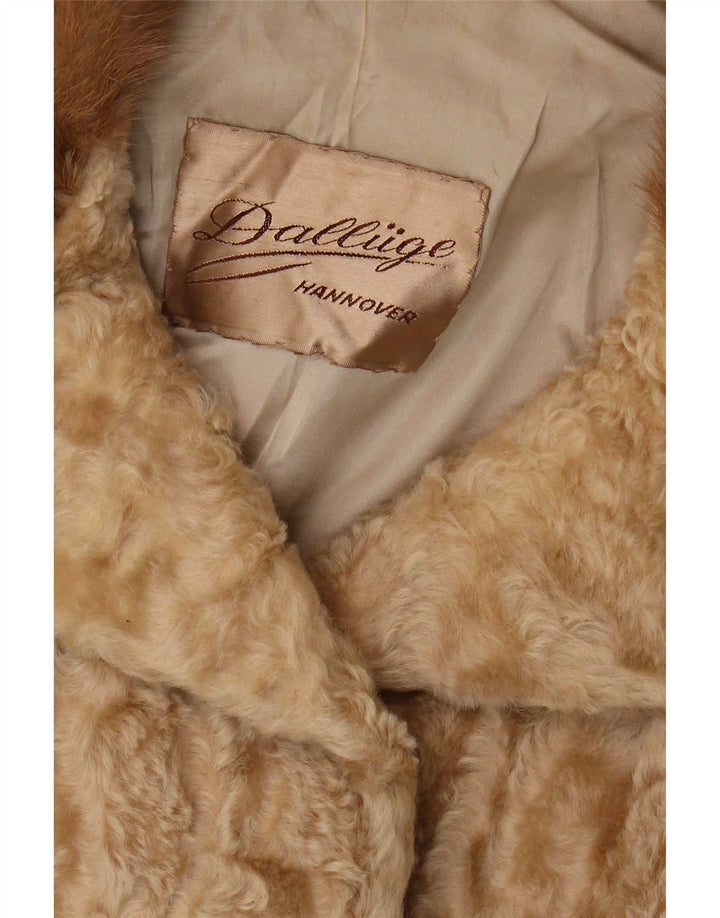 Vintage Dame imiteret Pelsjakke UK 10 Small Beige