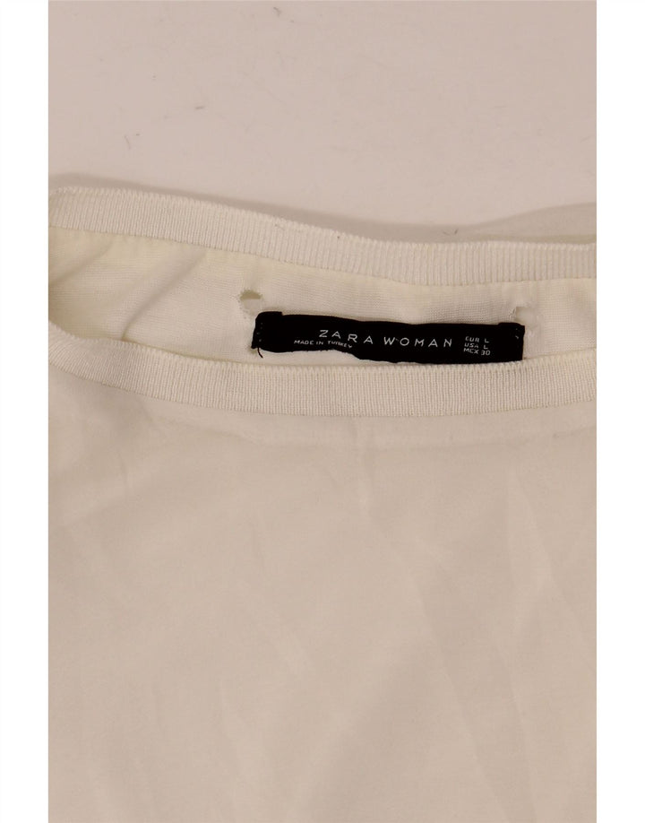 Zara Dame Gennemsigtig Langærmet Bluse Top UK 16 Large White