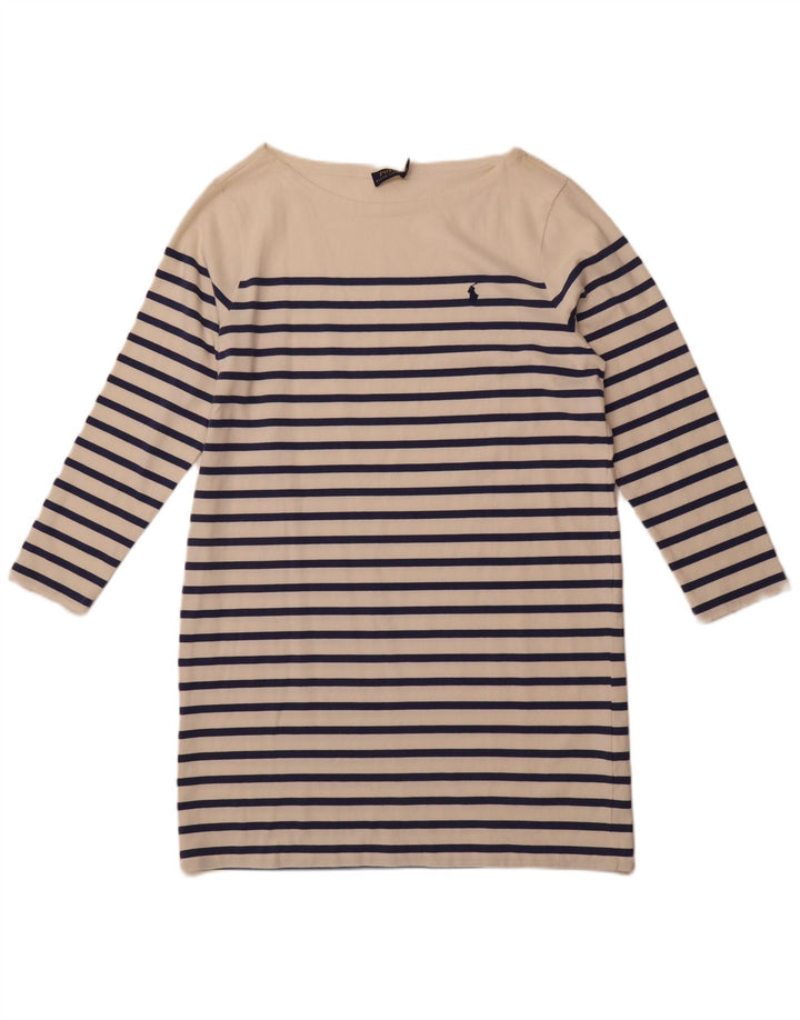 POLO RALPH LAUREN Langærmet T-shirtkjole til kvinder UK 18 XL Hvidstribet