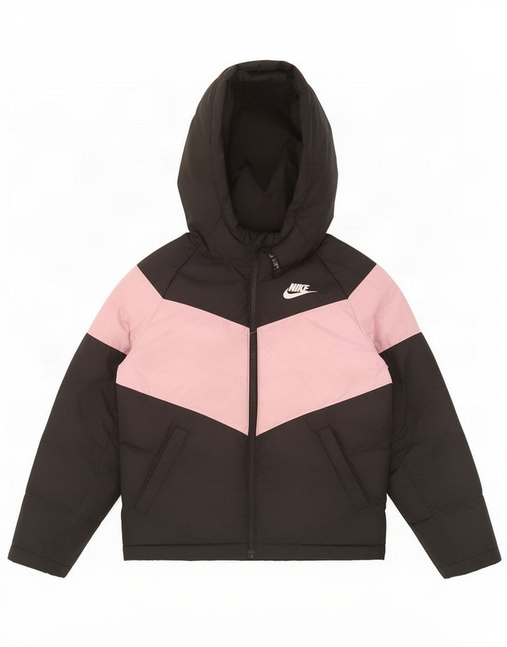 Nike Polstret hættejakke til piger 8-9 år Lille sort Colourblock Polyester